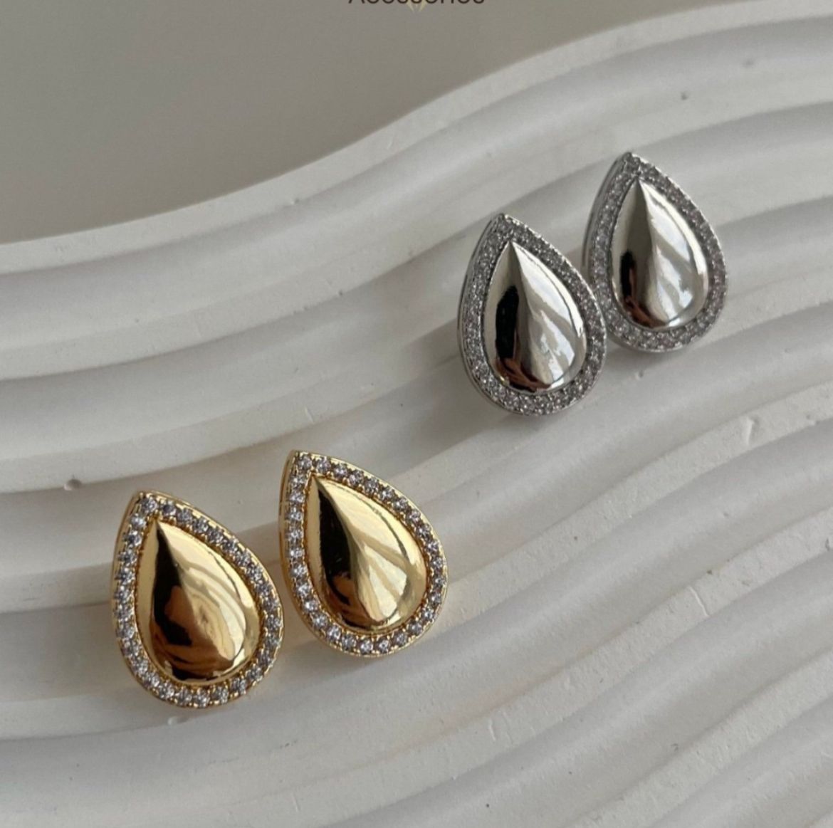 Brinco gota cravejada - Prata