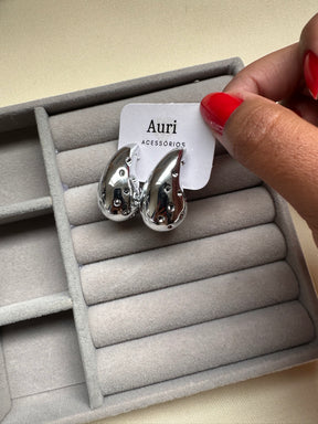 Brinco Gota Texturizado Prata